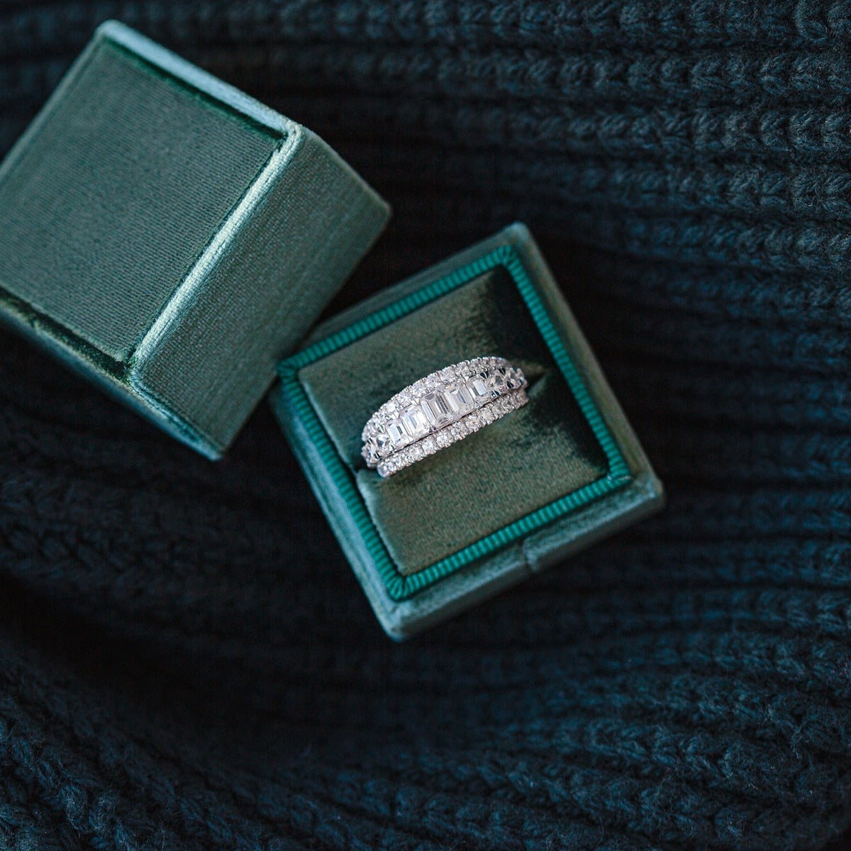 Adamante 2-1/2 ct. tw. Lab-Grown Emerald Cut & Round Brilliant Diamond Multirow Anniversary Ring in 14K White side profile