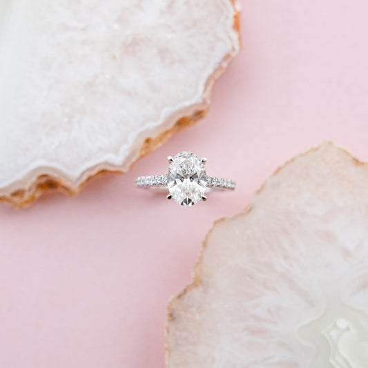 Adamante 3 ct. tw. Lab-Grown Oval Diamond Engagement Ring in 14K White Gold close-up detail