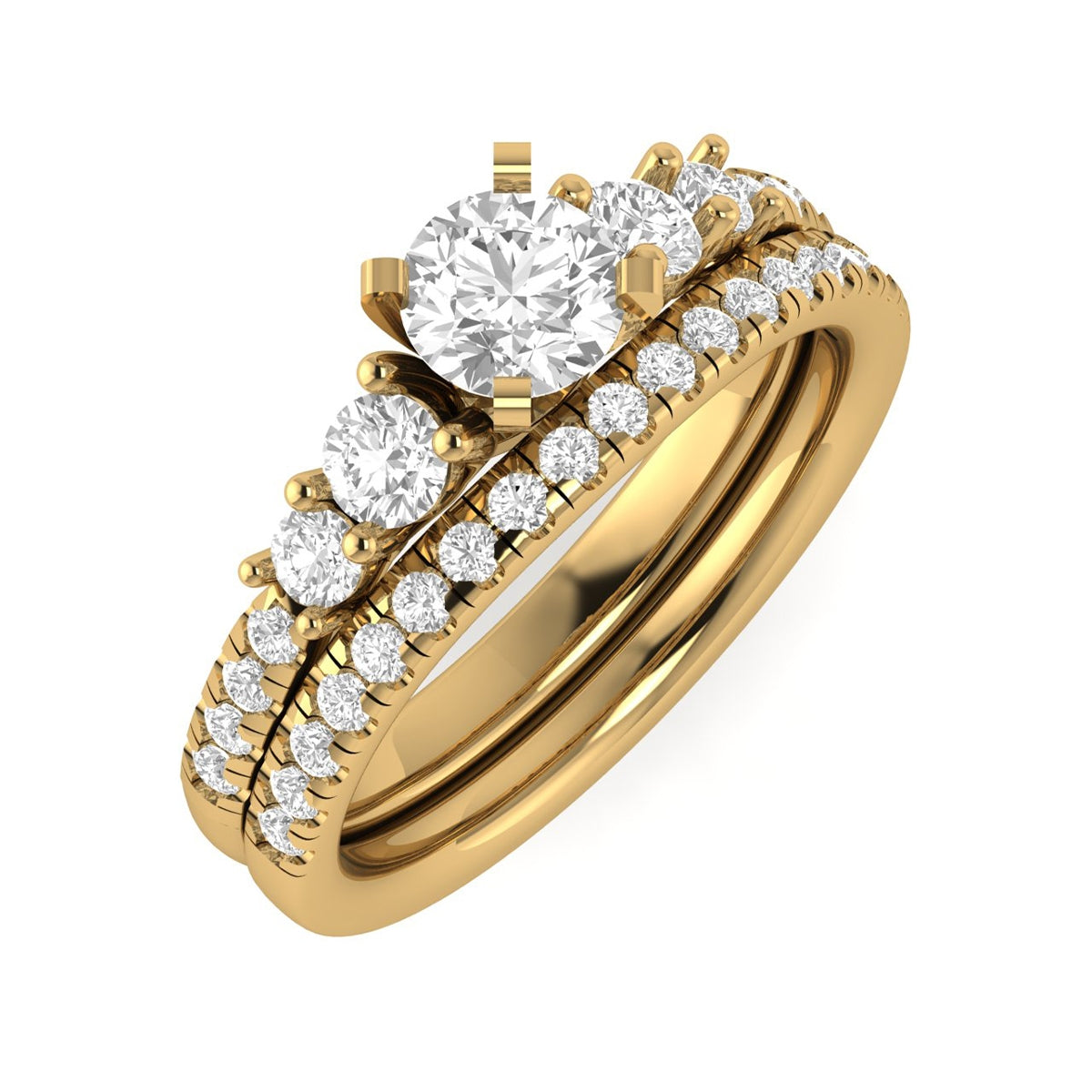 Adamante 1-1/2 ct. tw. Lab-Grown Round Brilliant Diamond Wedding Set in 14K Yellow Gold front view