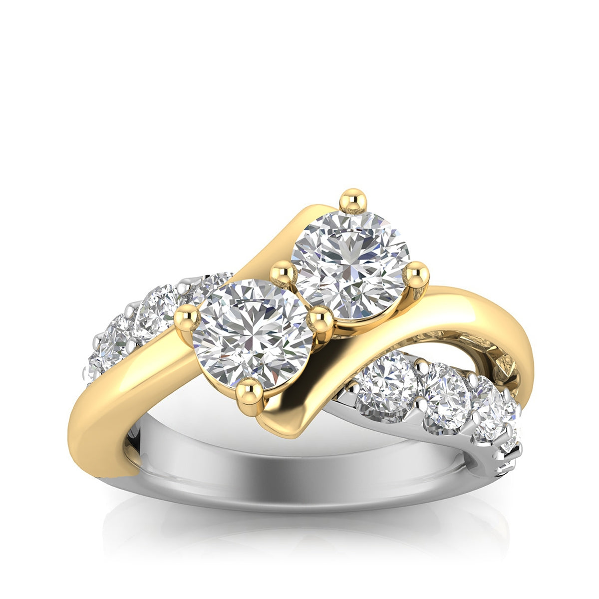 2BeLoved 2-1/2 ct. tw. Lab-Grown 2-Stone Round Diamond Bypass Anniversary Ring in 14K White & Yellow Gold