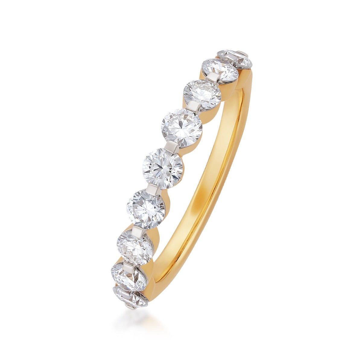 Adamante 1 ct. tw. Lab-Grown 9-Stone Diamond Shared Prong Anniversary Ring in 14K Yellow Gold close-up detail