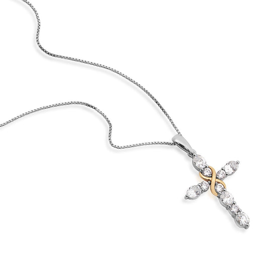 Infinite Love 1 ct. tw. Lab-Grown Diamond Infinity Cross Pendant in 10K White & Yellow Gold front view