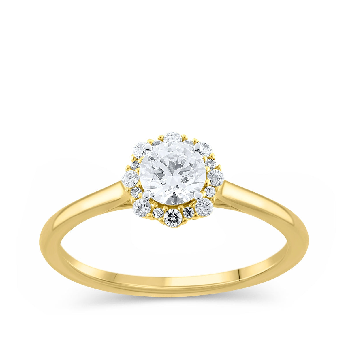 Natural 5/8 ct. tw. Round Brilliant Diamond Halo Engagement Ring in 14K Yellow Gold