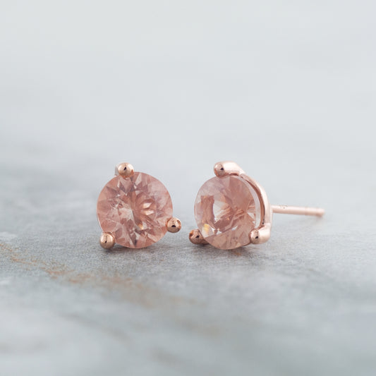American Colors 6mm Round Sunstone Solitaire Earrings in 10K Pink Gold front view