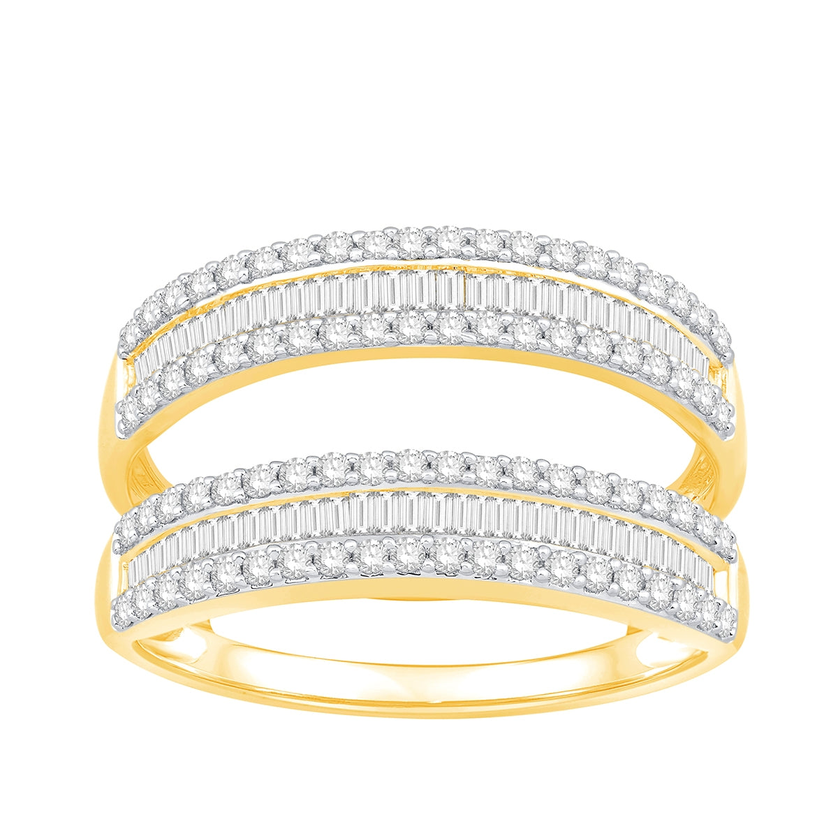 7/8 ct. tw. Baguette & Round Diamond Multirow Wedding Ring Enhancer in 14K Yellow Gold