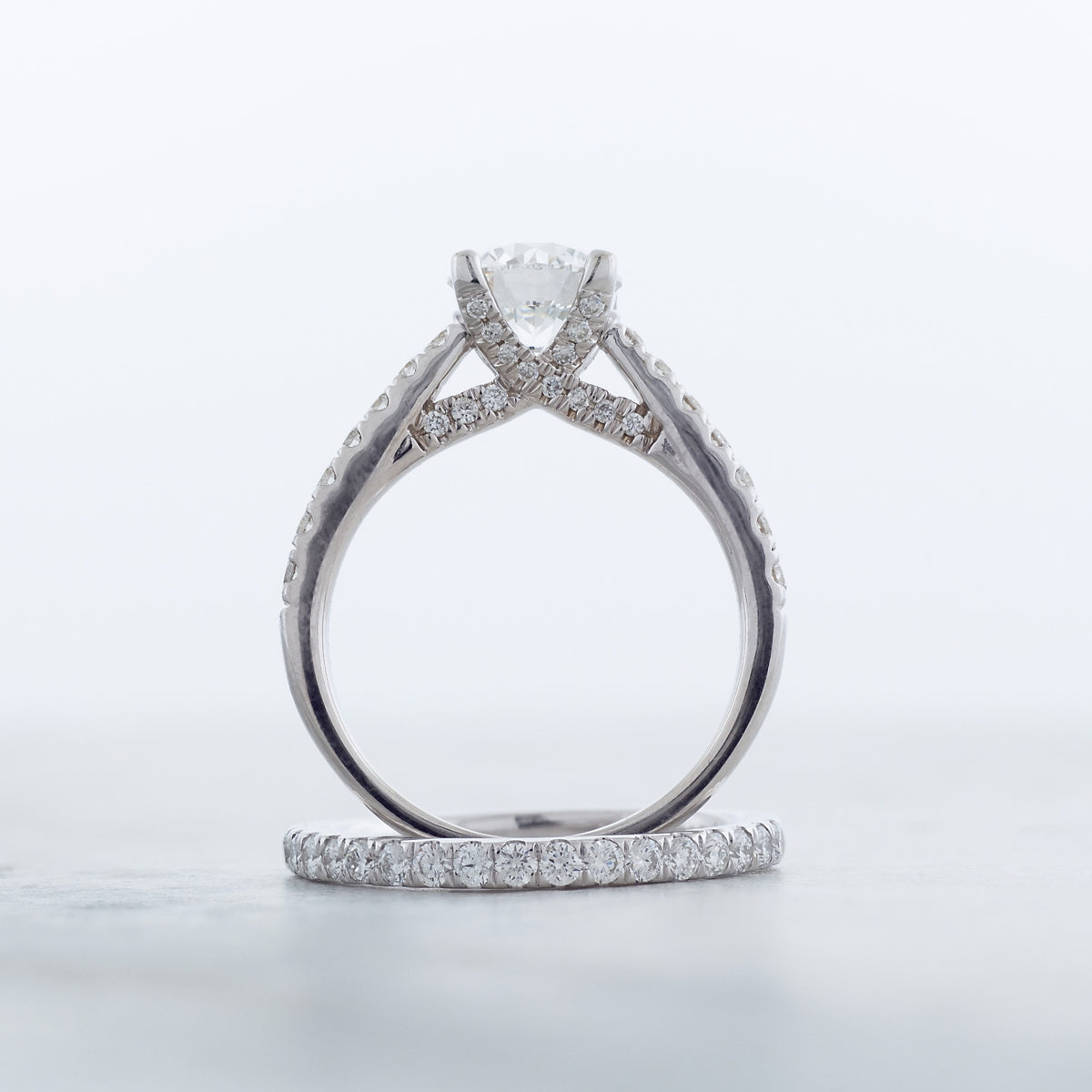 Adamante 2-1/3 ct. tw. Lab-Grown Round Brilliant Diamond Wedding Set in 14K White Gold angled view