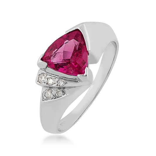 Trillion Rubellite & Diamond Accent Ring in 14K White Gold front view