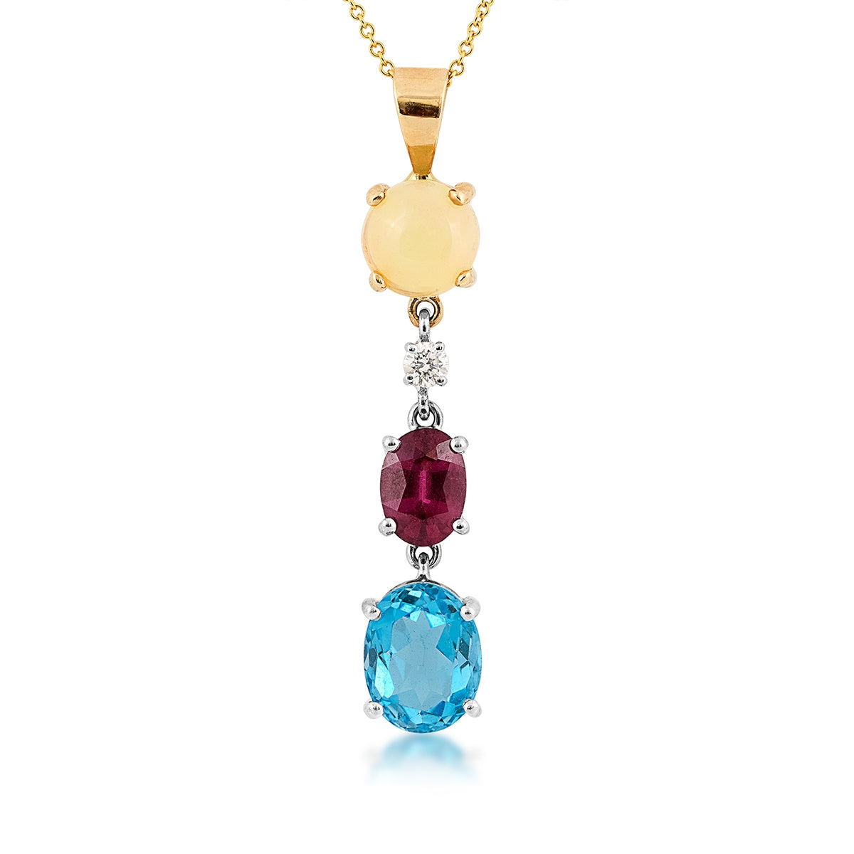 Oval & Round Multi-Gemstone & Diamond Accent Pendant in 14K Yellow & White Gold