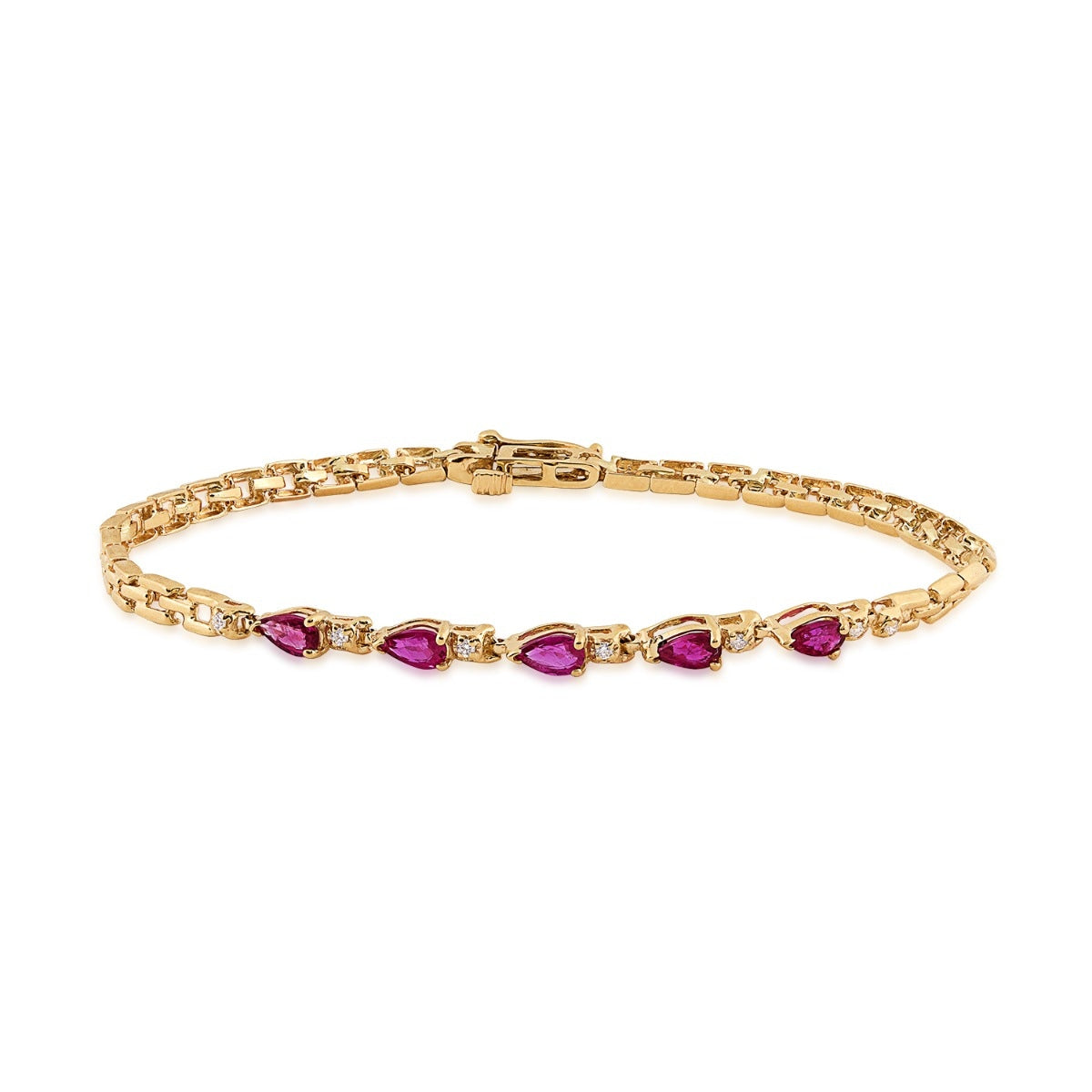 Pear Ruby & Diamond Accent Bracelet in 14K Yellow Gold