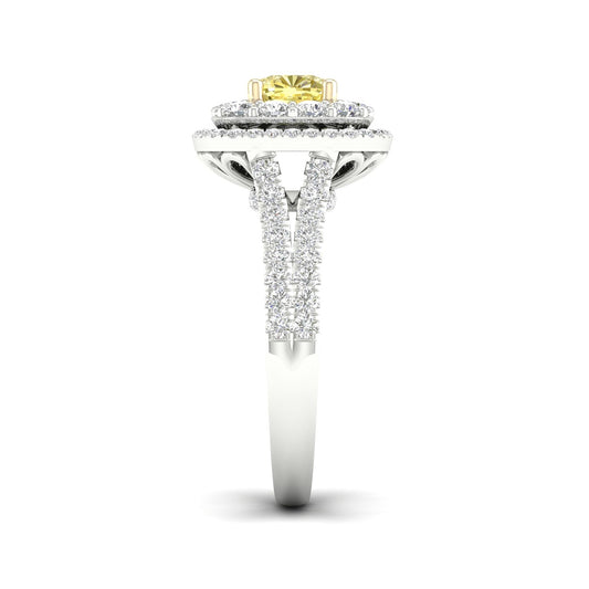 Adamante 2 ct. tw. Lab-Grown Cushion Yellow & White Diamond Halo Split Shank Engagement Ring in 14K White side profile