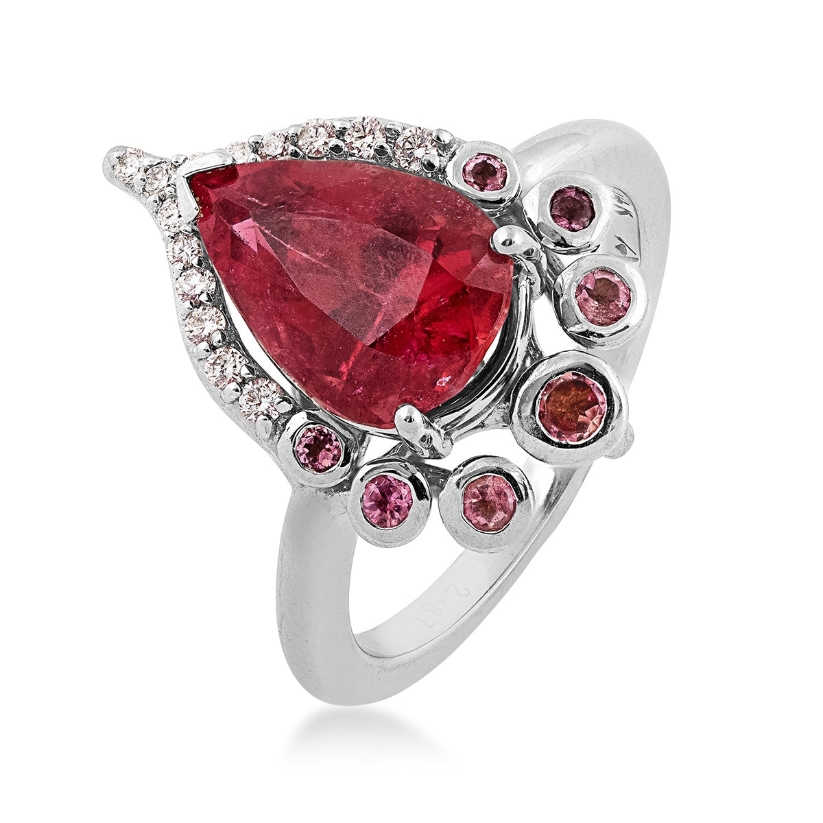 Pear Pink Tourmaline & 1/10 ct. tw. Diamond Halo Ring in 14K White Gold front view