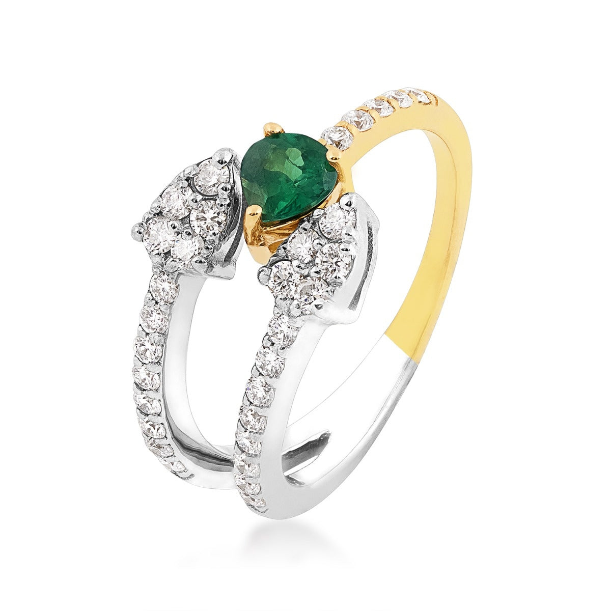 Pear Alexandrite & 7/8 ct. tw. Diamond Split Shank Ring in 14K White & Yellow Gold front view