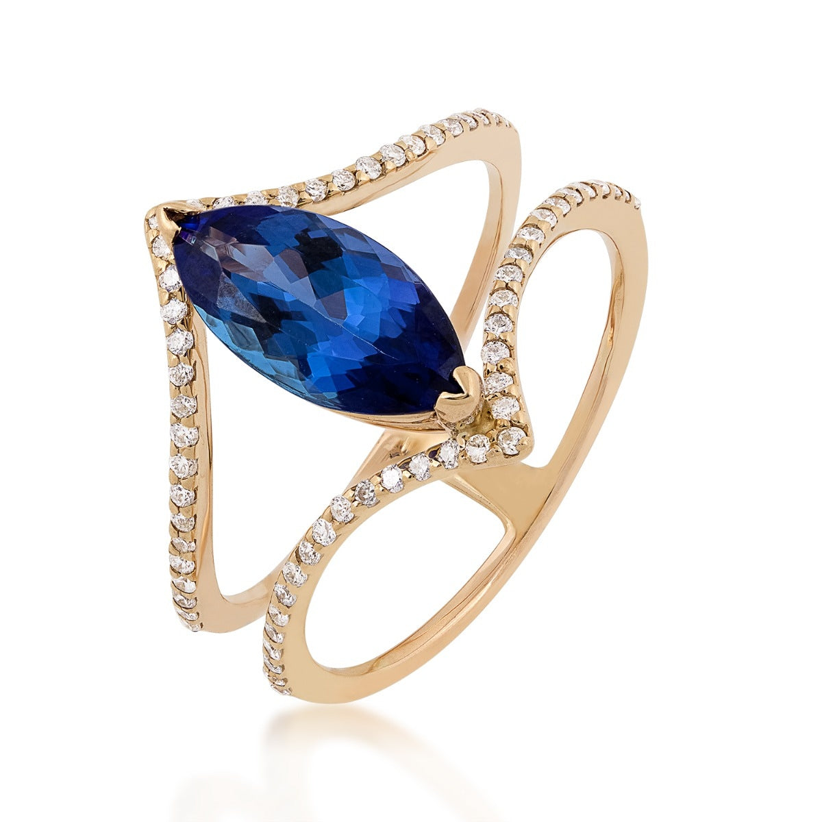Marquise Tanzanite & 1/3 ct. tw. Diamond Open Ring in 14K Yellow Gold front view