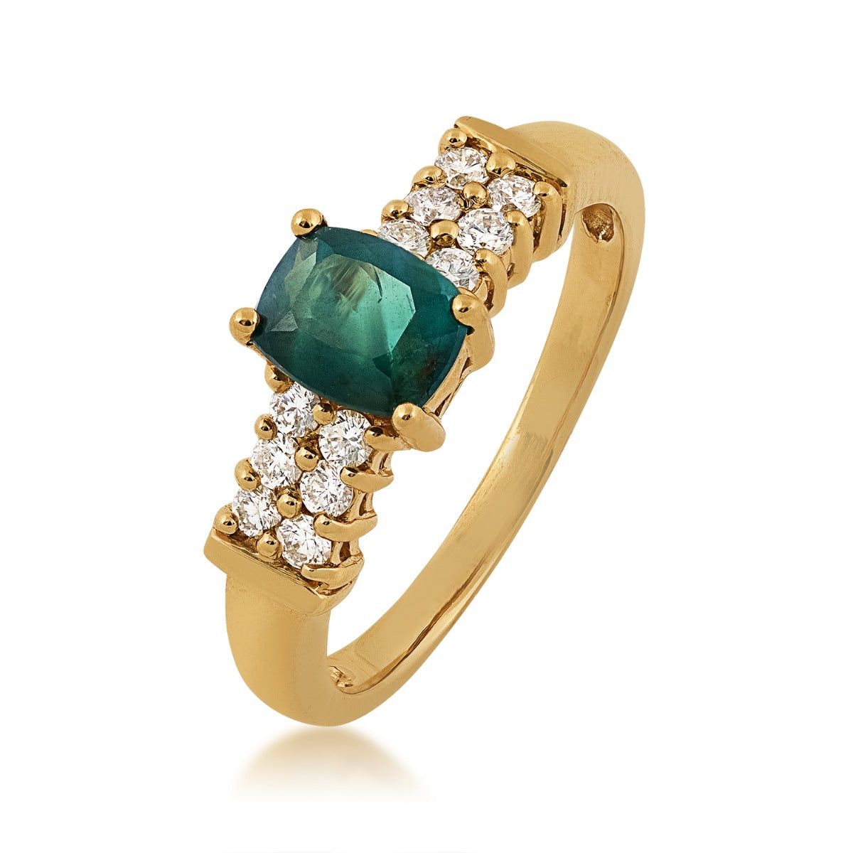 Cushion Alexandrite & 1/4 ct. tw. Diamond Ring in 14K Yellow Gold front view