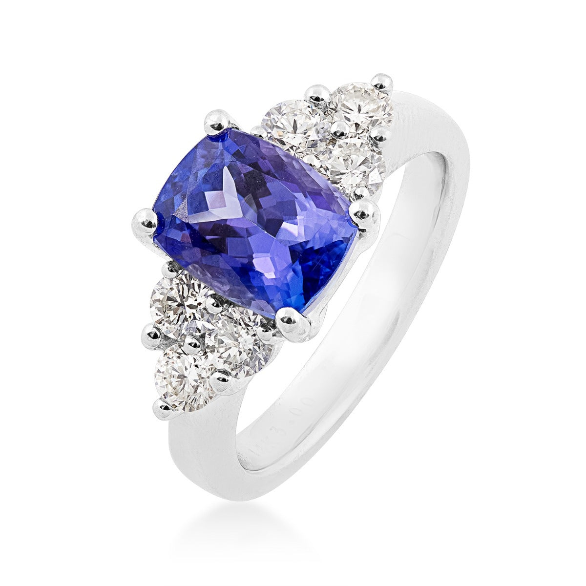 Cushion Tanzanite & 7/8 ct. tw. Diamond Ring in 14K White Gold front view