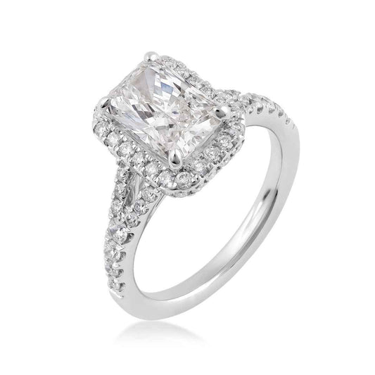 Adamante 2-7/8 ct. tw. Lab-Grown Radiant Cut Diamond Halo Split Shank Engagement Ring in 14K White Gold front view
