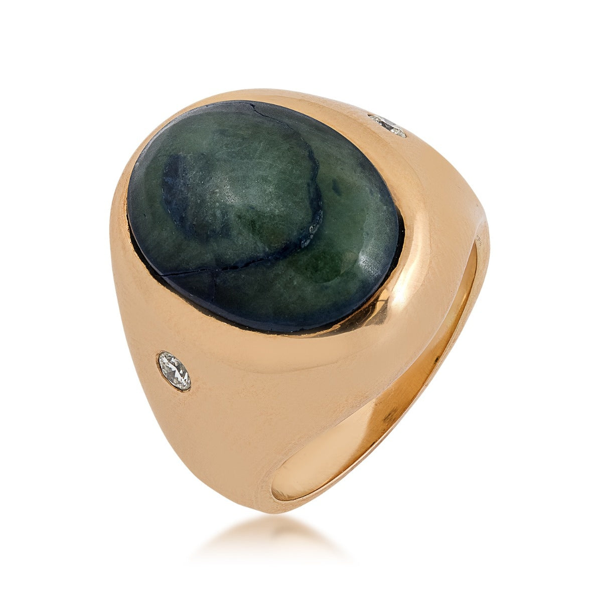 Men's Oval Sapphire & 1/8 ct. tw. Flush Set Diamond Ring in 14K Yellow Gold front view