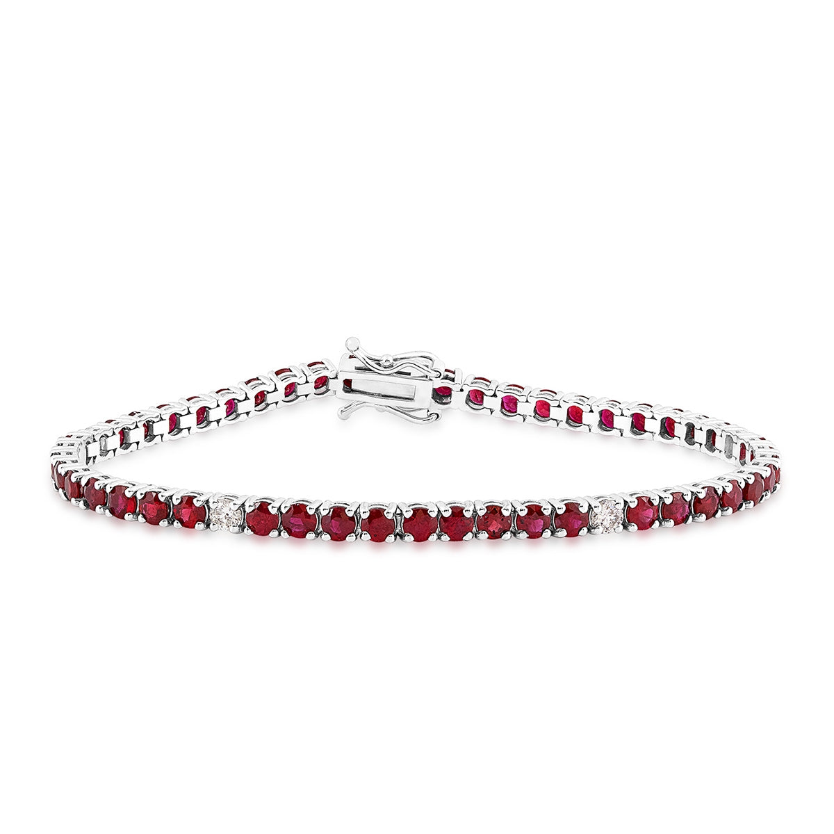Round Ruby & 1/2 ct. tw. Diamond Bracelet in 14K White Gold