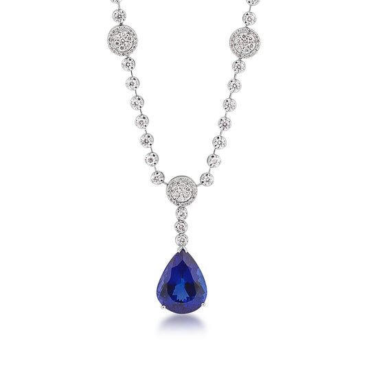 Pear Tanzanite & 3-3/4 ct. tw. Diamond Station Necklace in 14K White Gold front view