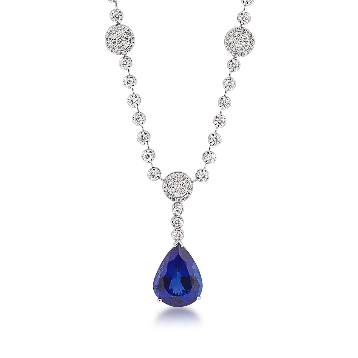 Pear Tanzanite & 3-3/4 ct. tw. Diamond Station Necklace in 14K White Gold front view