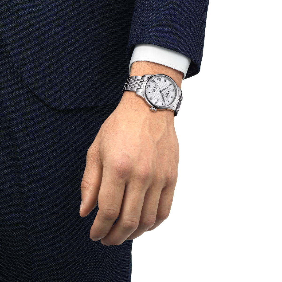 Tissot Men's Le Locle Powermatic 80 Stainless Steel Watch with Silver Dial front view
