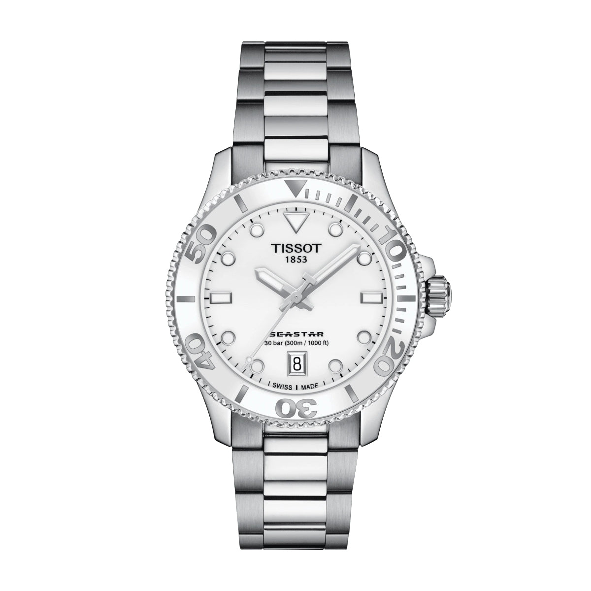 Tissot Seastar 1000 Stainless Steel Watch with White Dial