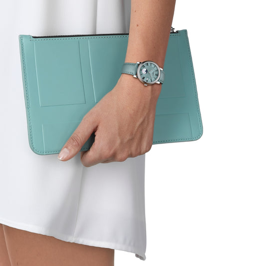 Tissot Ladies' Carson Moonphase Stainless Steel Watch with Teal Dial & Teal Leather Strap front view