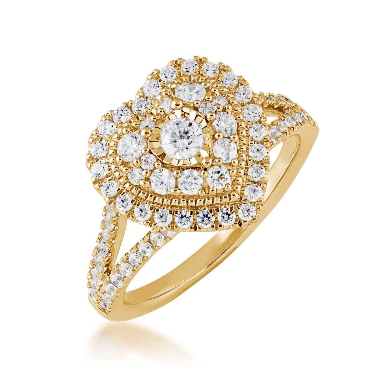 True Promise 1 ct. tw. Diamond Heart-Shaped Cluster Engagement Ring with Miracle Plate in 10K Yellow Gold front view
