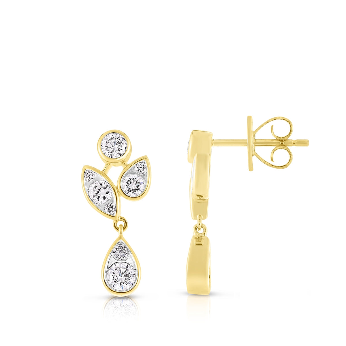 3/4 ct. tw. Diamond Floral Drop Earrings in 14K Yellow Gold