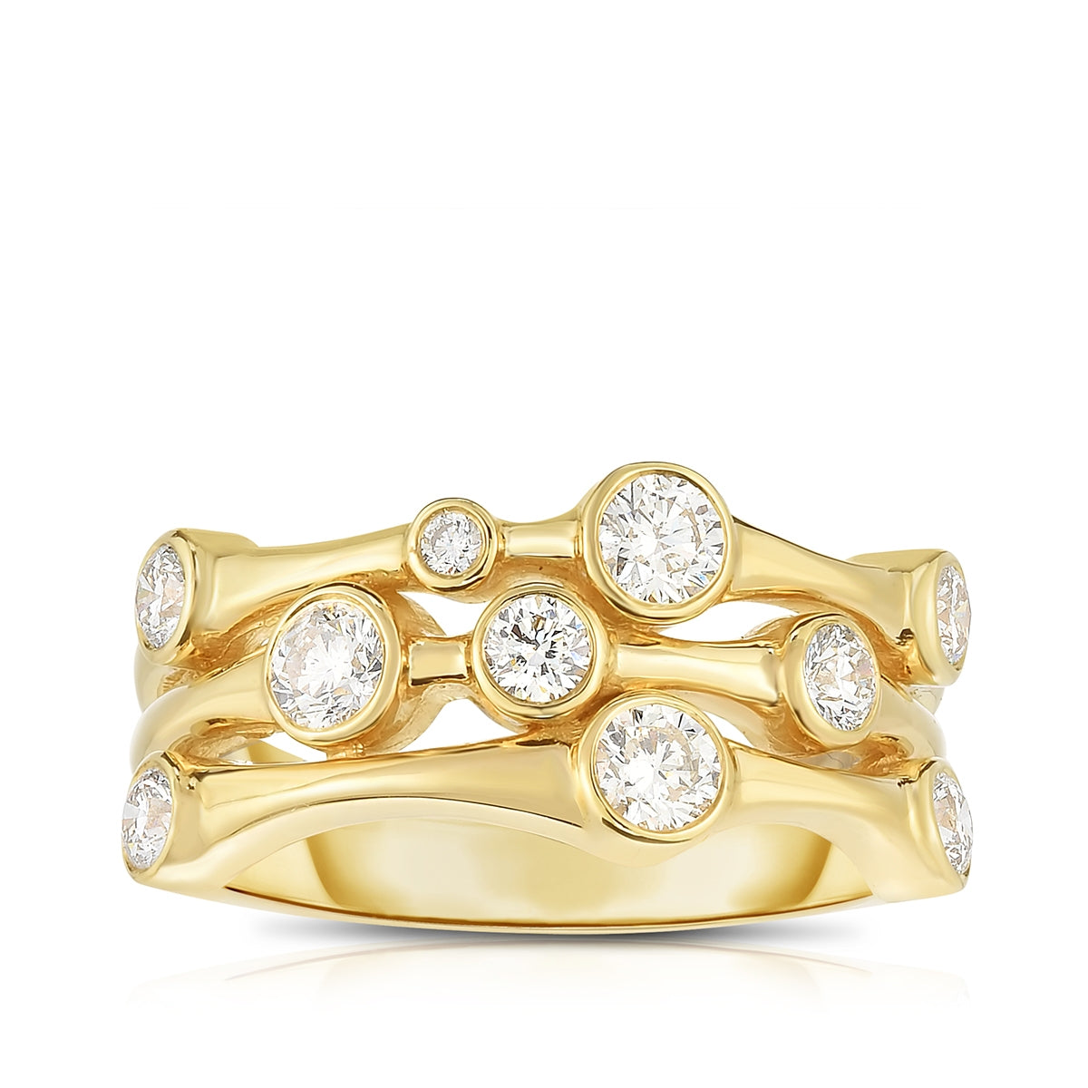 3/4 ct. tw. Diamond Multirow Scattered Bezel Set Ring in 14K Yellow Gold
