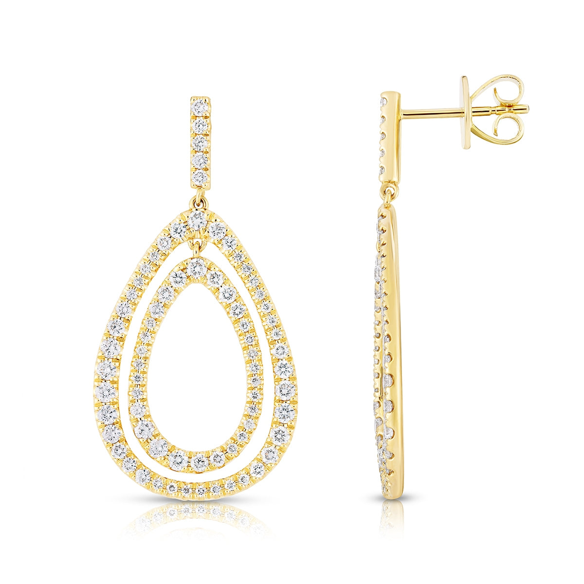 1-1/2 ct. tw. Diamond Double Teardrop Dangle Earrings in 14K Yellow Gold