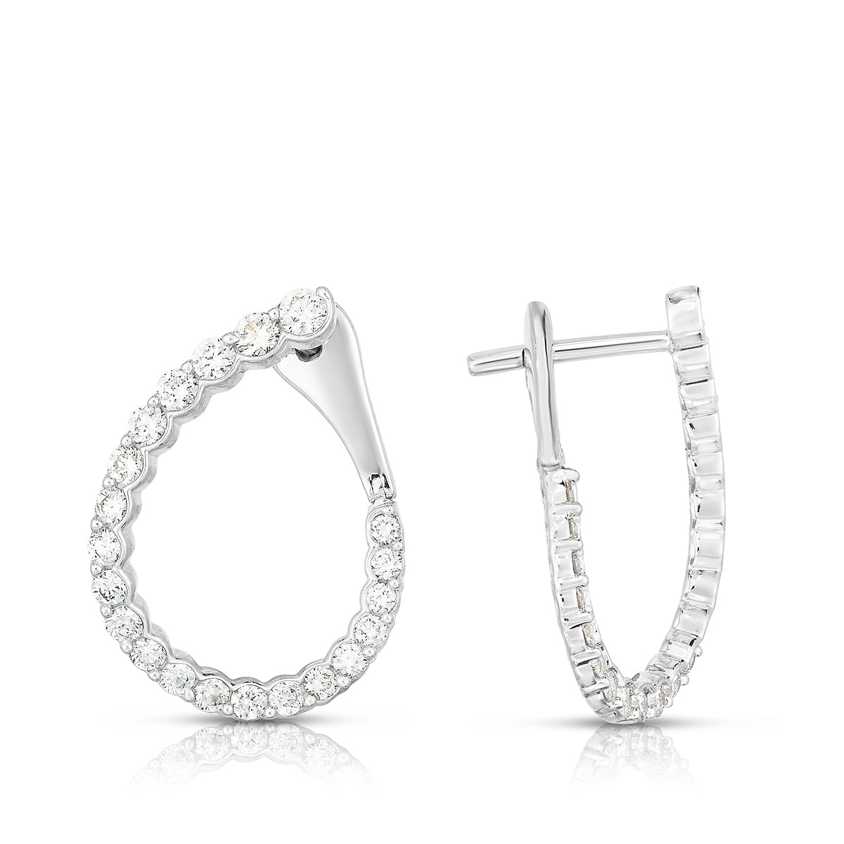 3/4 ct. tw. Diamond Forward-Facing Oval Hoop Earrings in 14K White Gold