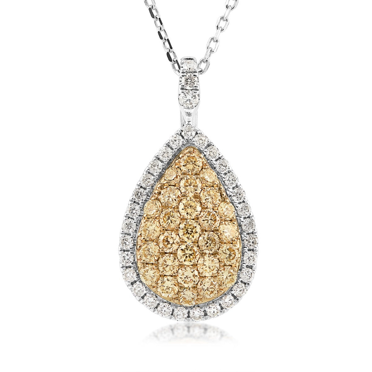 3/4 ct. tw. Yellow & White Diamond Pear-Shaped Cluster Pendant in 14K White & Yellow Gold
