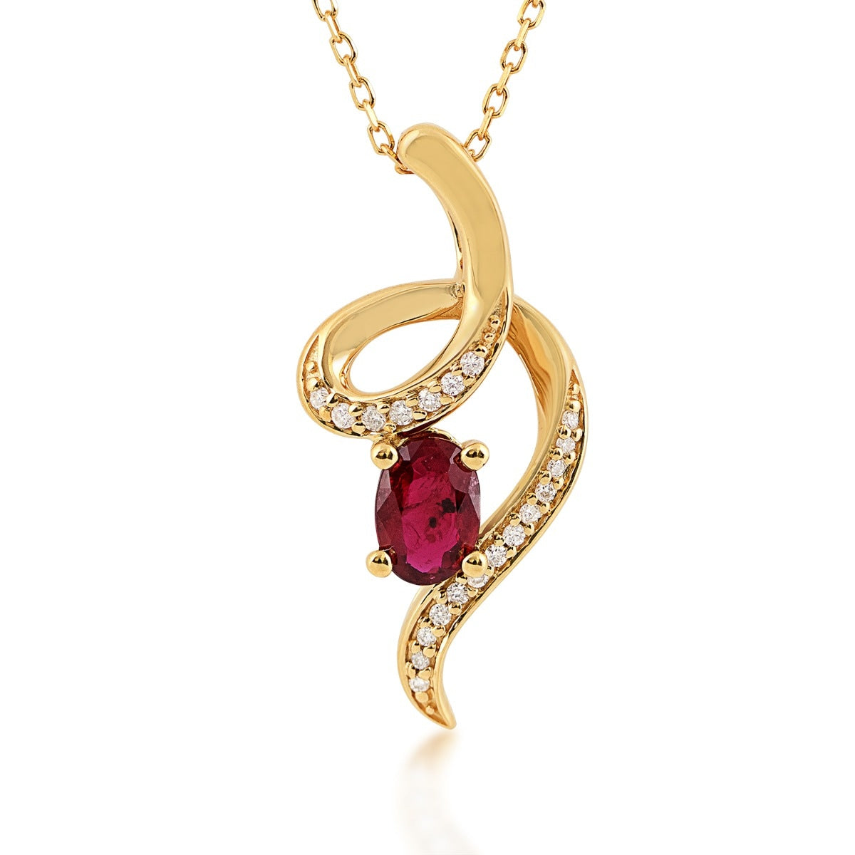 Oval Mozambique Ruby & Diamond Accent Spiral Pendant in 10K Yellow Gold