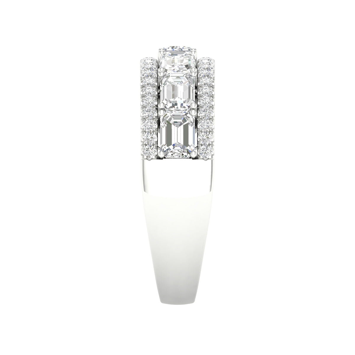 Adamante 2 ct. tw. Lab-Grown Emerald Cut & Round Diamond Multirow Anniversary Ring in 14K White Gold side profile