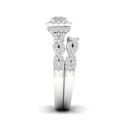Adamante 1-5/8 ct. tw. Lab-Grown Princess Cut Diamond Halo Twist Wedding Set in 14K White Gold side profile