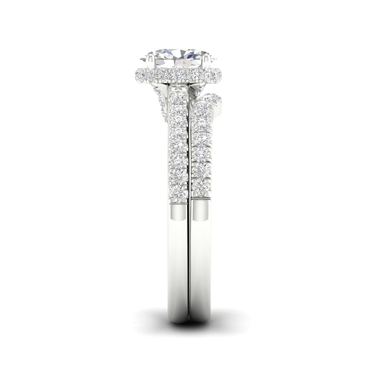 Adamante 1-1/3 ct. tw. Lab-Grown Oval Diamond Wedding Set in 14K White Gold side profile