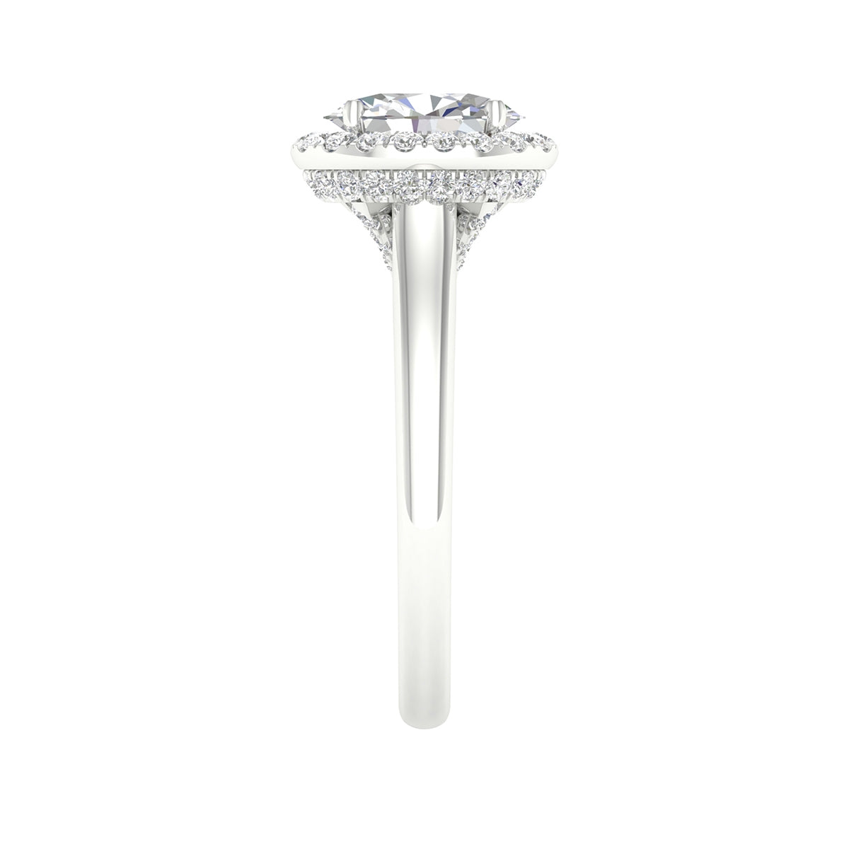 Adamante 1-3/8 ct. tw. Lab-Grown Oval Diamond Halo Engagement Ring in 14K White Gold side profile
