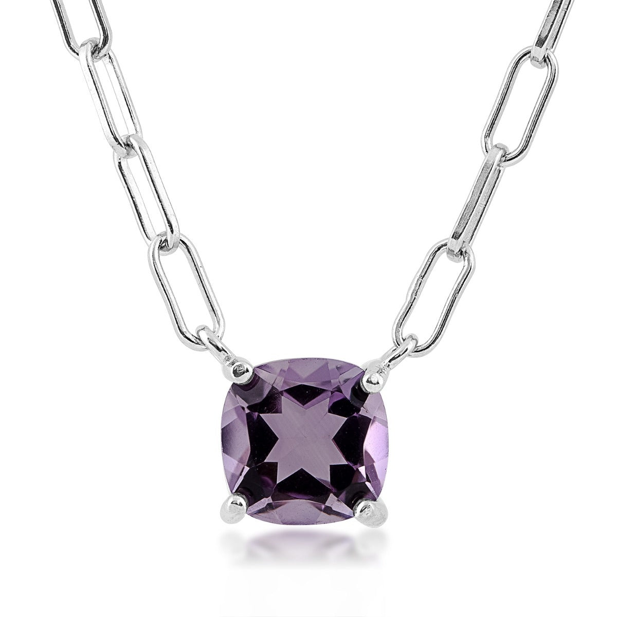 Cushion Amethyst Necklace in Sterling Silver