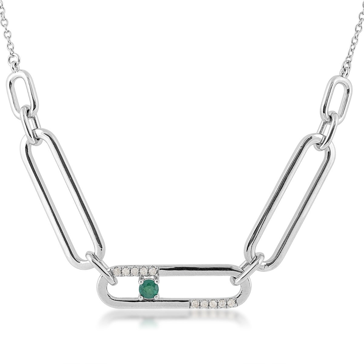 Round Emerald & 1/10 ct. tw. Diamond Paperclip Link Necklace in Sterling Silver