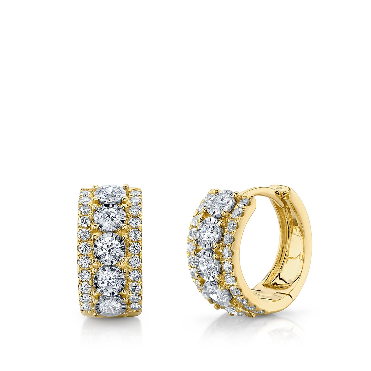 Shy Creation 5/8 ct. tw. Diamond Miracle Plate Multirow Huggie Hoop Earrings in 14K Yellow Gold