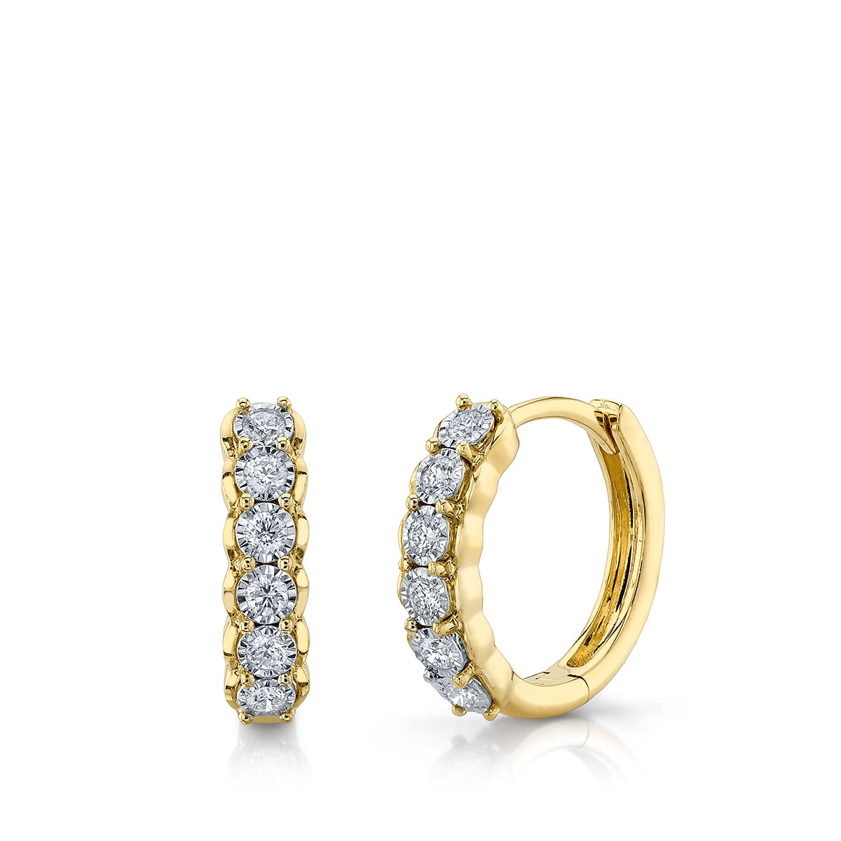 Shy Creation 1/4 ct. tw. Diamond Miracle Plate Huggie Hoop Earrings in 14K Yellow Gold