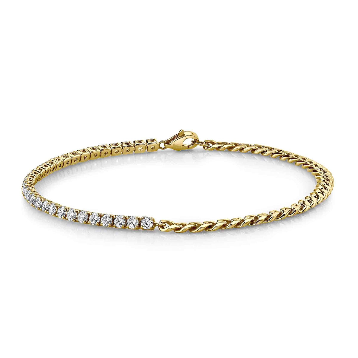 Shy Creation 1-1/2 ct. tw. Diamond Split Tennis & Curb Bracelet in 14K Yellow Gold