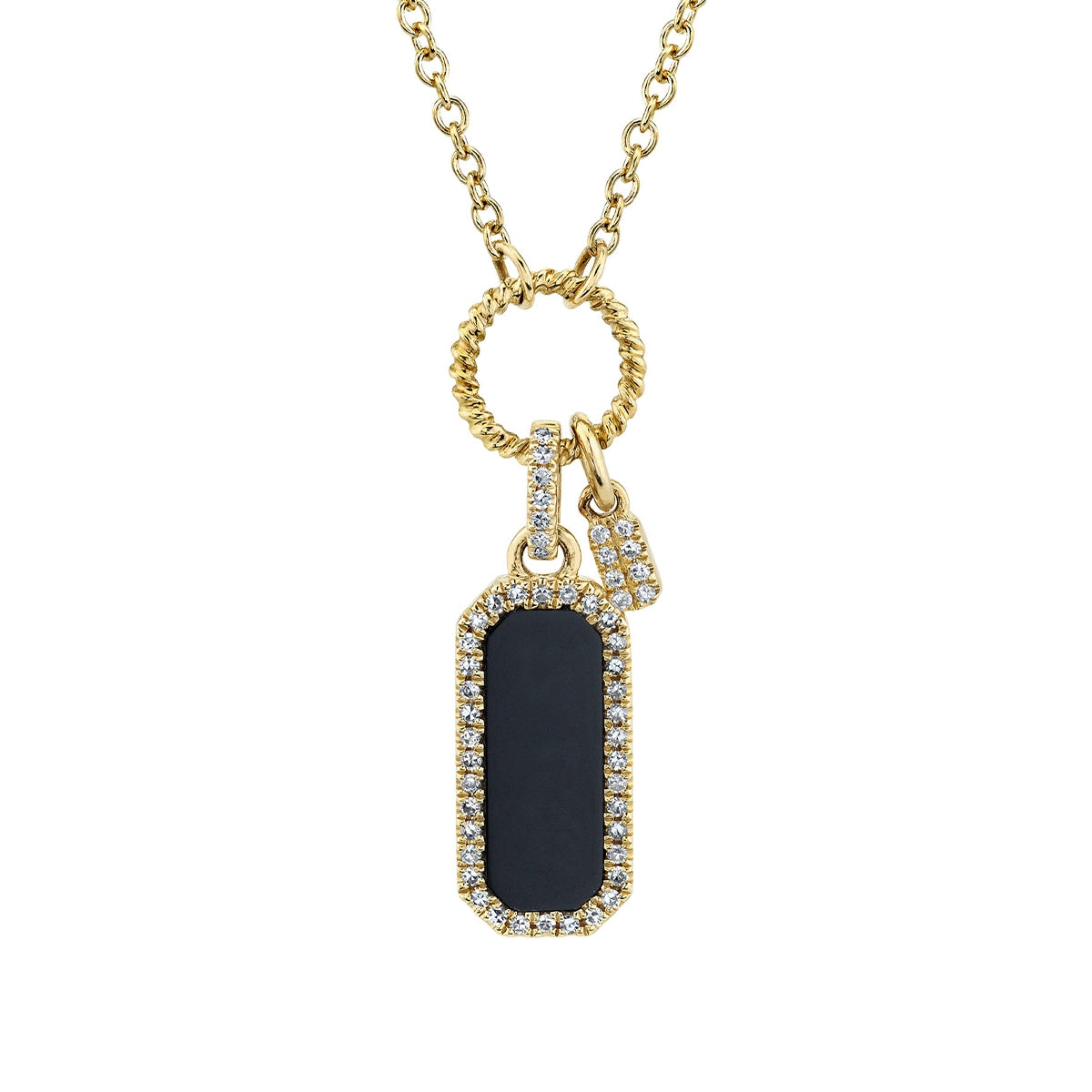 Shy Creation Onyx & 1/8 ct. tw. Diamond Dog Tag Necklace in 14K Yellow Gold