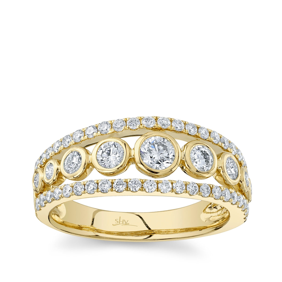 Shy Creation 1 ct. tw. Diamond Bezel & Prong Set Multirow Negative Space Ring in 14K Yellow Gold