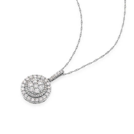 Fairytale Diamonds 1 ct. tw. Round Diamond Cluster Halo Pendant in 10K White Gold front view