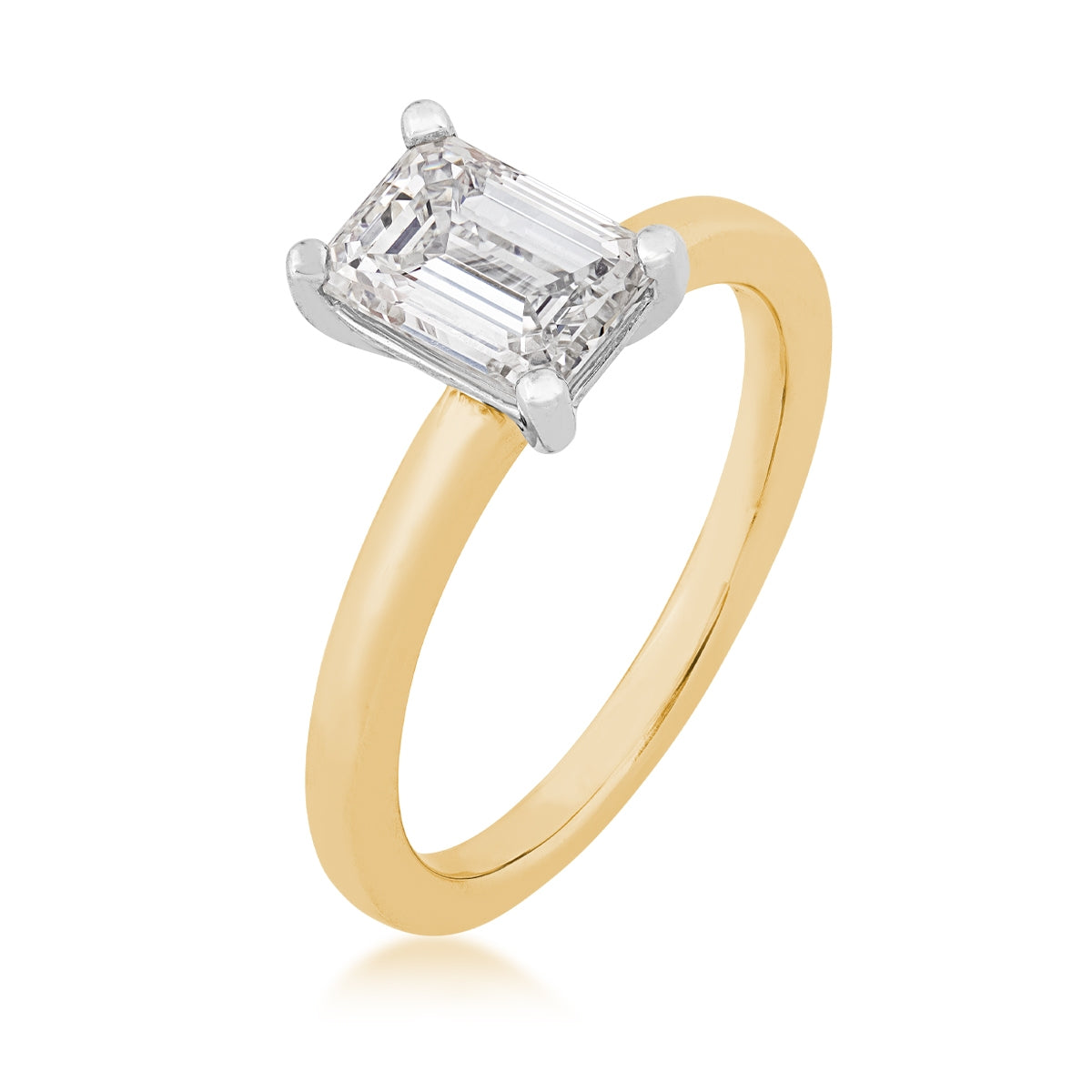 Adamante 1-1/2 ct. tw. Lab-Grown Emerald Cut Diamond Solitaire Engagement Ring in 14K Yellow & White Gold front view