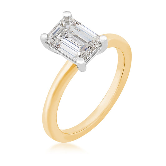 Adamante 2 ct. tw. Lab-Grown Emerald Cut Diamond Solitaire Engagement Ring in 14K Yellow Gold front view