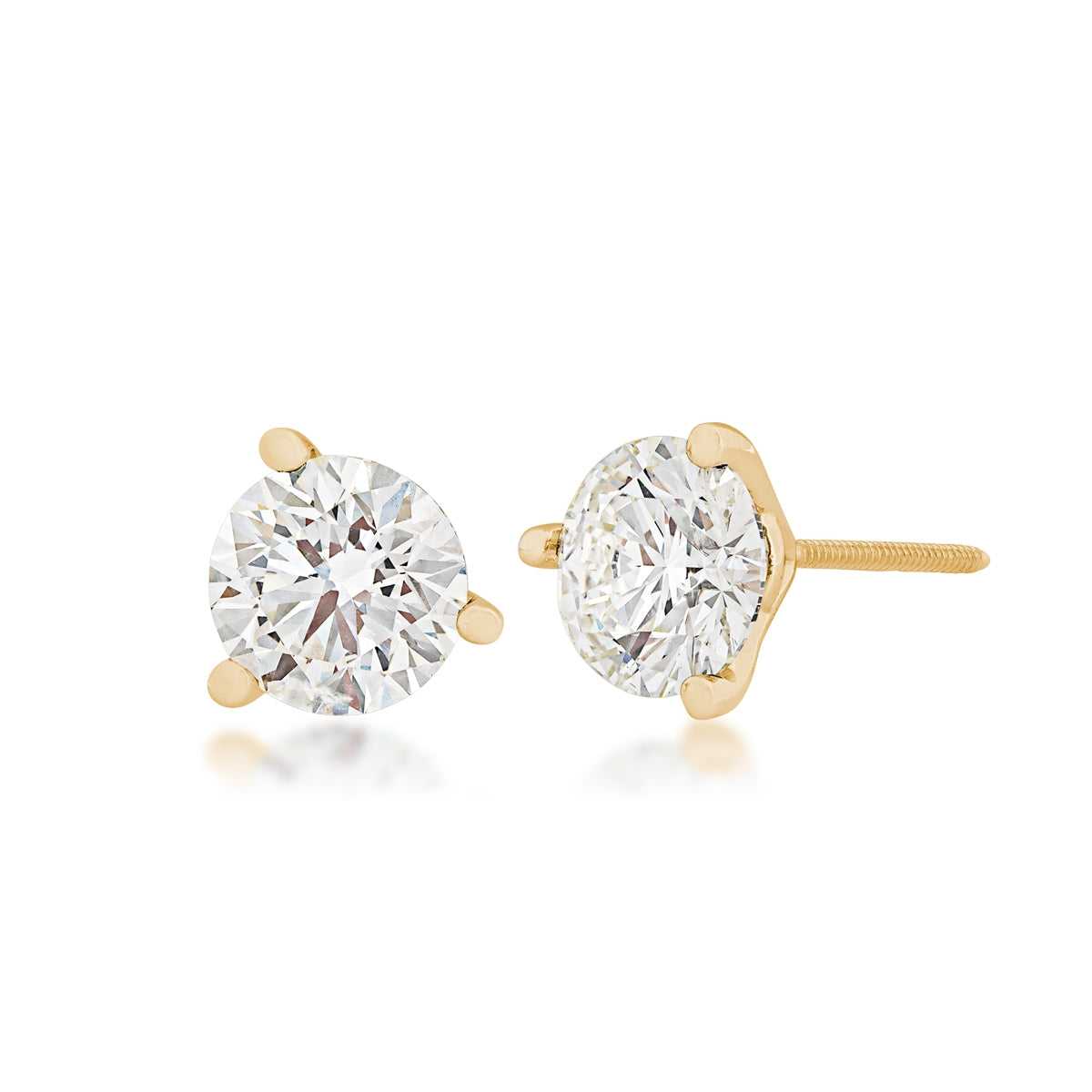 Adamante 3 ct. tw. Lab-Grown Round Brilliant Diamond Solitaire Earrings in 14K Yellow Gold