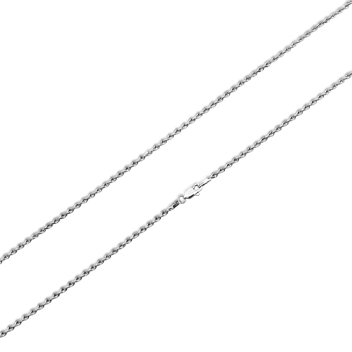 1.6mm 30-inch Solid Diamond Cut Rope Chain in 10K White Gold front view